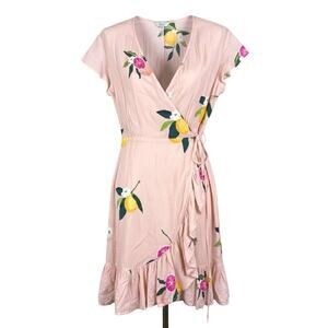 Rails Koreen Pink Grapefruit Mini Wrap Dress S Small Linen Blend Floral Ruffle